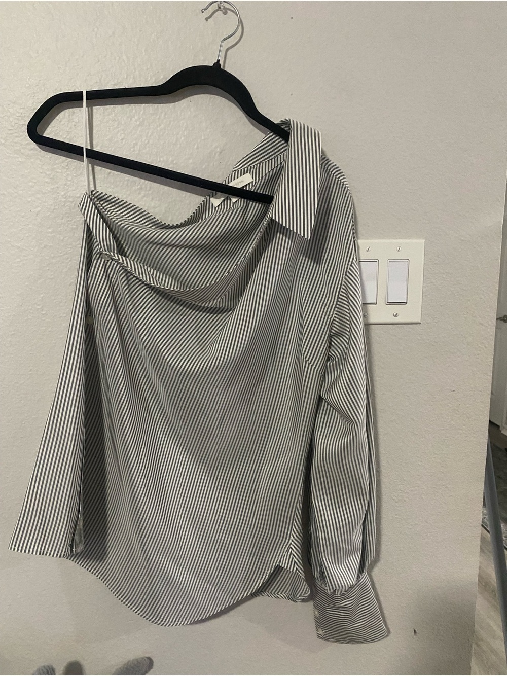 Jonathan Simkhai Black & White Striped Asymmetric Button-Down Top
